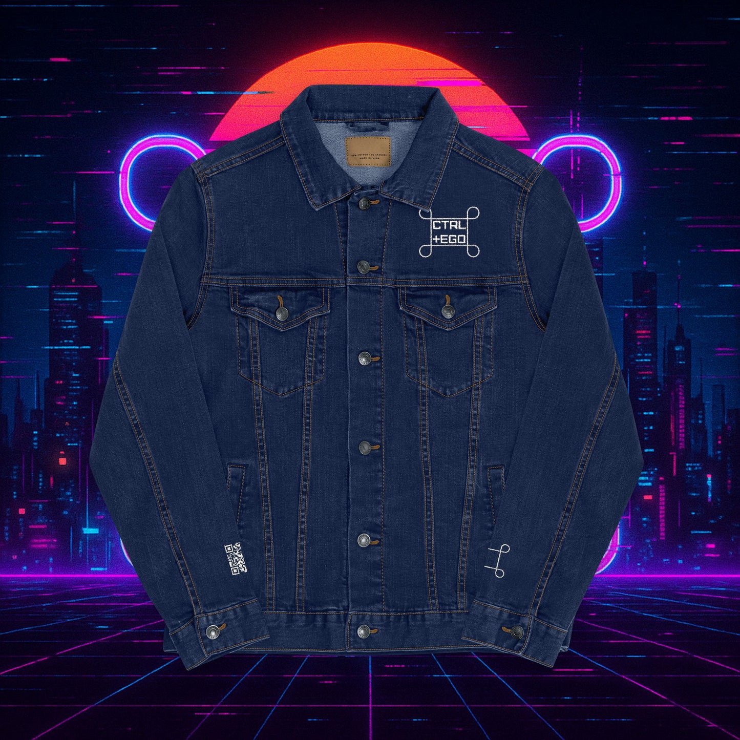 White Embroidered Street Dragon Unisex Denim Jacket
