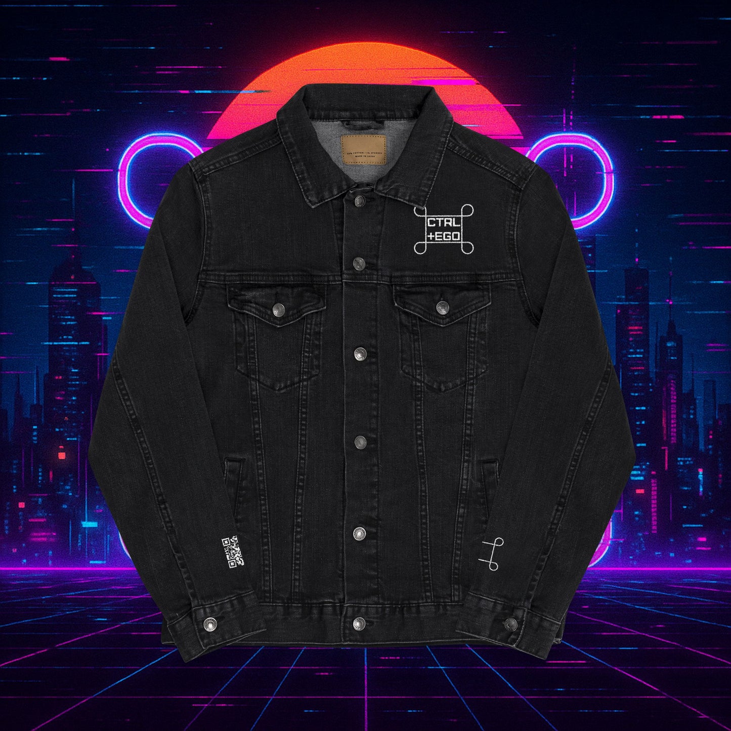 White Embroidered Street Dragon Unisex Denim Jacket