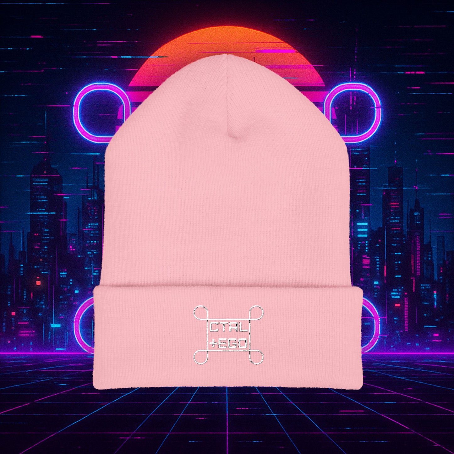 CTRL + EGO White Embroidered Cuffed Beanie