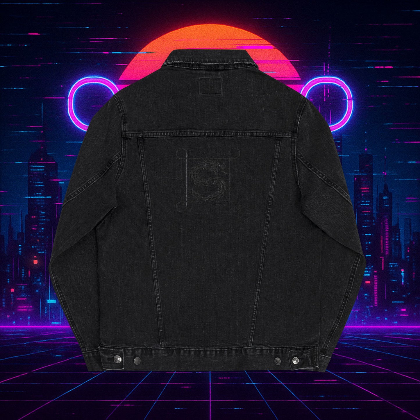 Black Embroidered Street Dragon Unisex Denim Jacket