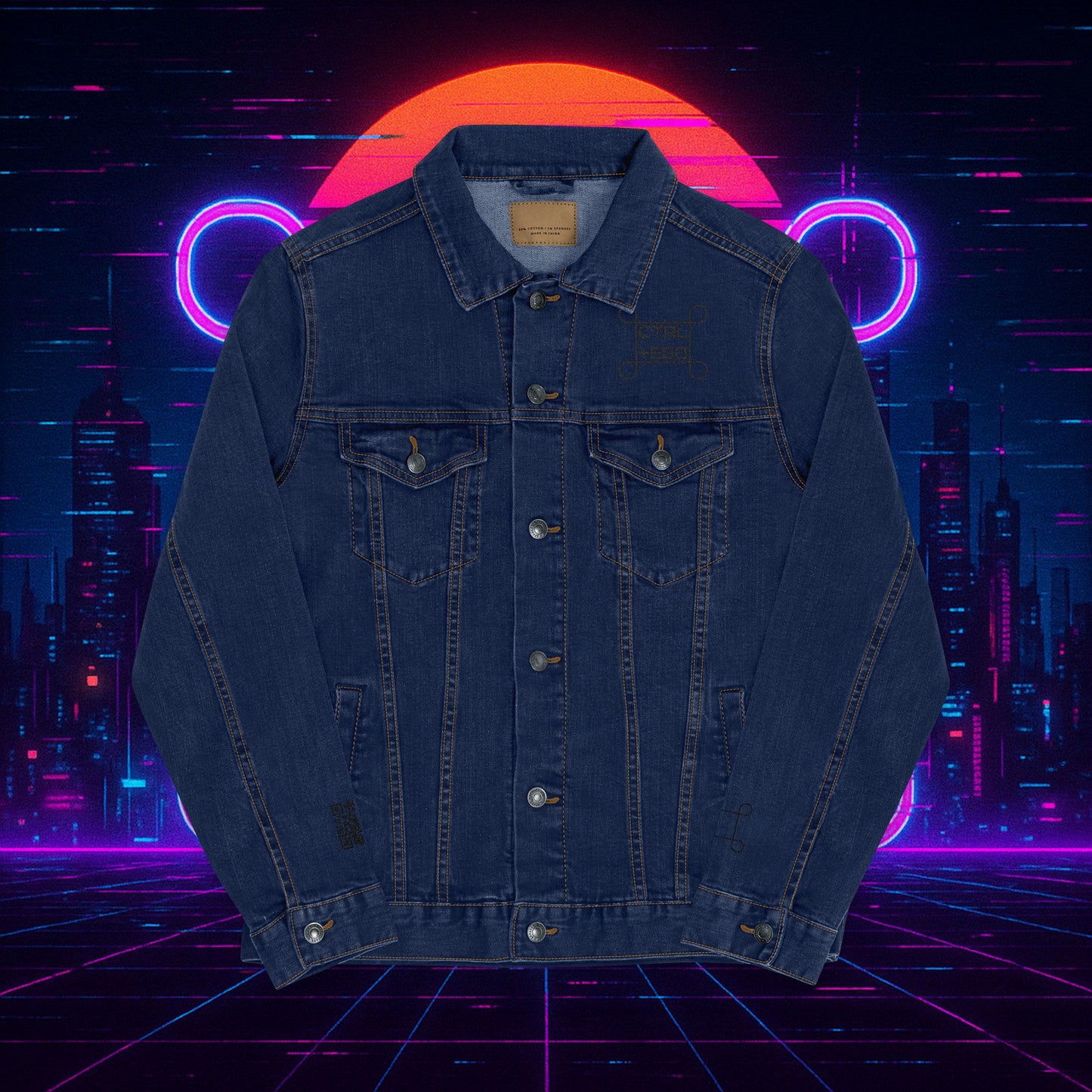 Black Embroidered Street Dragon Unisex Denim Jacket