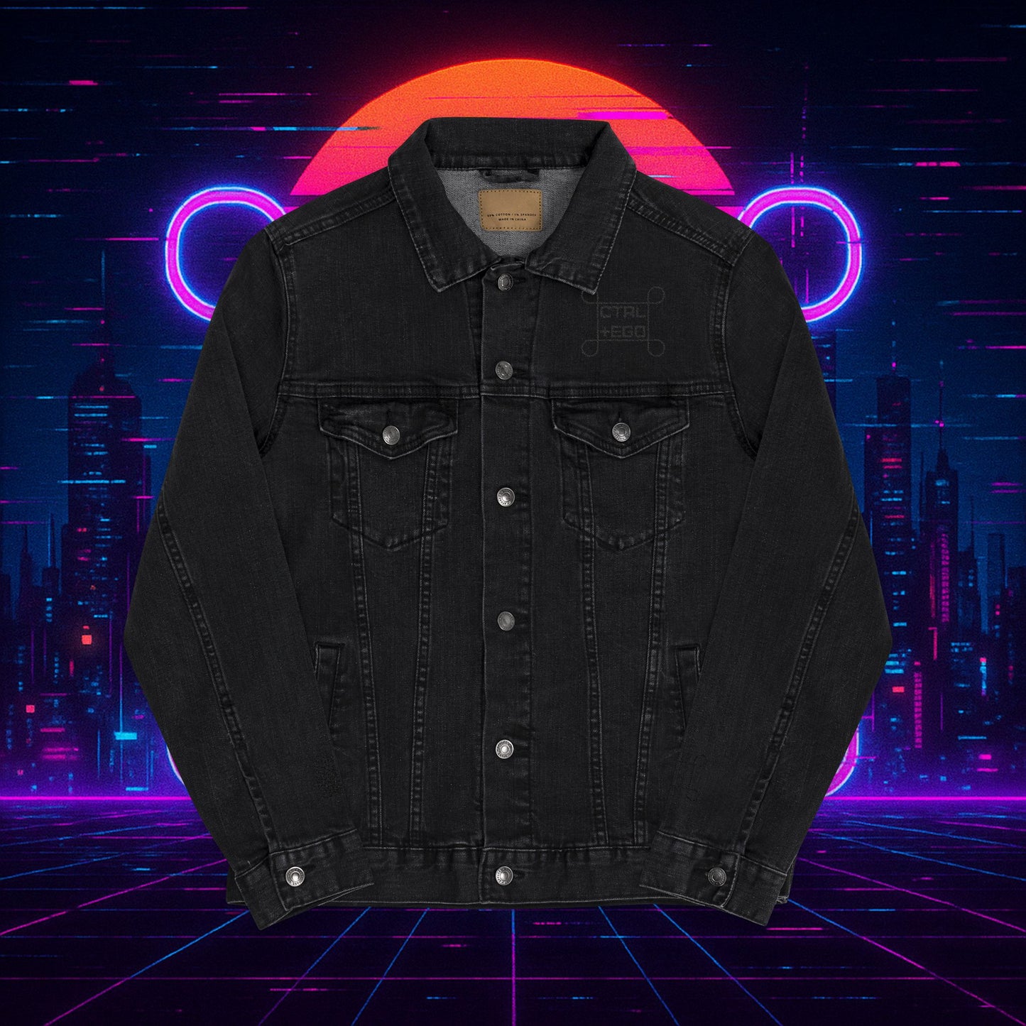 Black Embroidered Street Dragon Unisex Denim Jacket